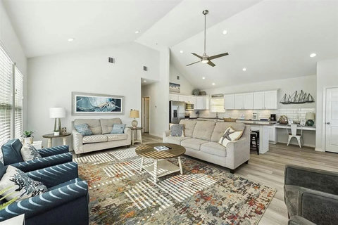 Living room flows into the kitchen