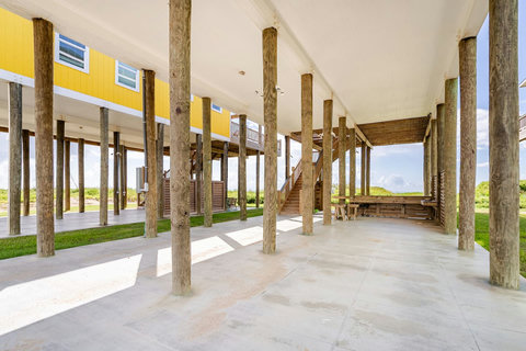 Big covered patio under the house