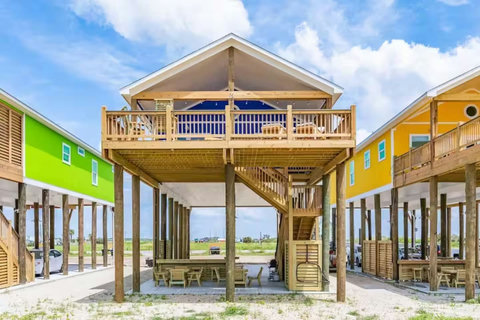 Covered deck and shaded patio below