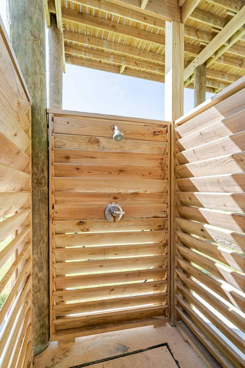 Outdoor shower to rinse off the sand
