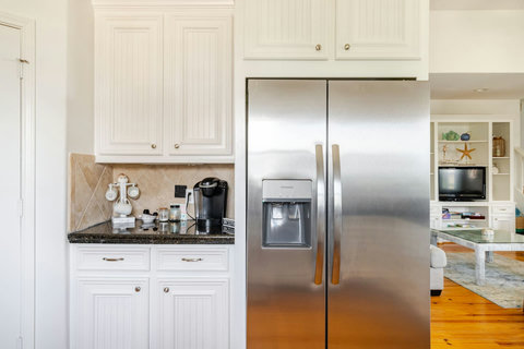 Coffee station and stainless fridge