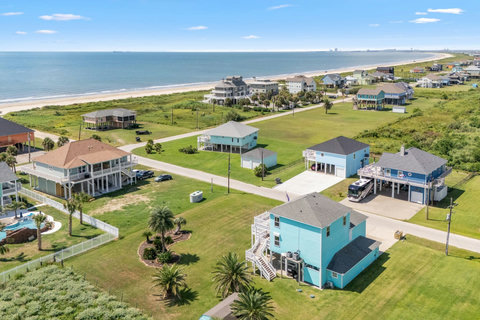 Aerial view of the house and beach