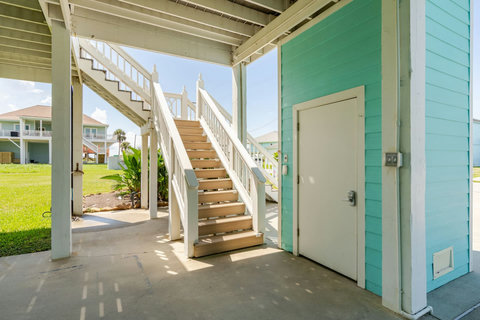 Stairs up to the deck