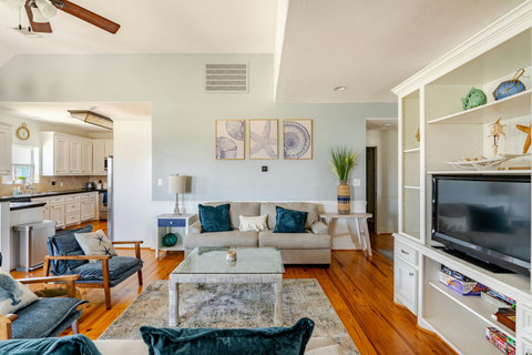 Living room open to the kitchen