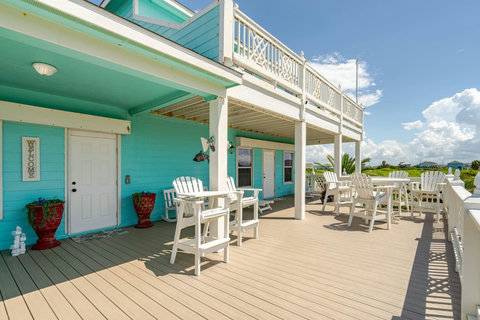 Deck seating outside the front door