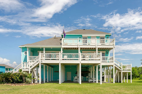 Three-level beach house with decks on every floor