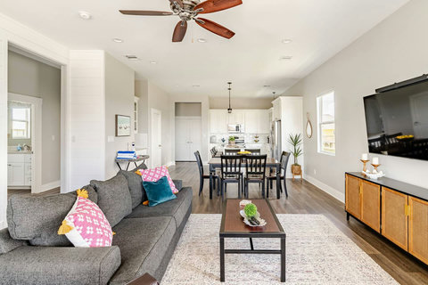Living room open to the dining area and kitchen