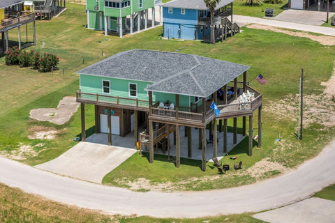 The house and yard from above