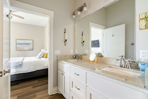 Hall bath with a double vanity