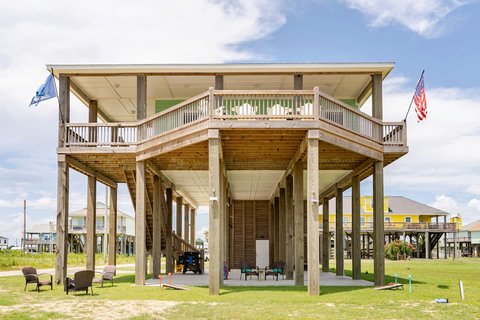 Covered deck and shaded patio below