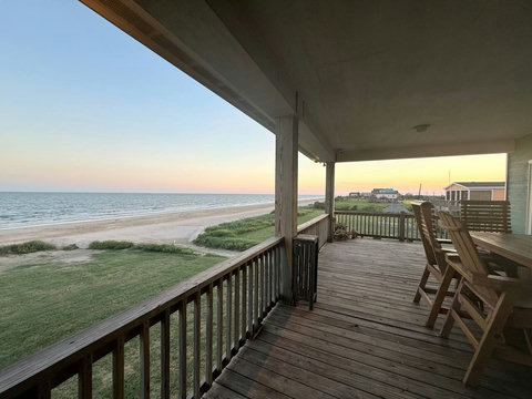 Evening light over the beach from the deck