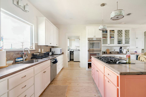 Long kitchen with plenty of counter space for big meals