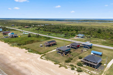Aerial view of the beach and neighborhood