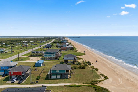 Quiet beachfront street from above
