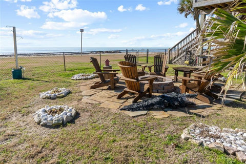 Gather around the fire pit as the sun sets