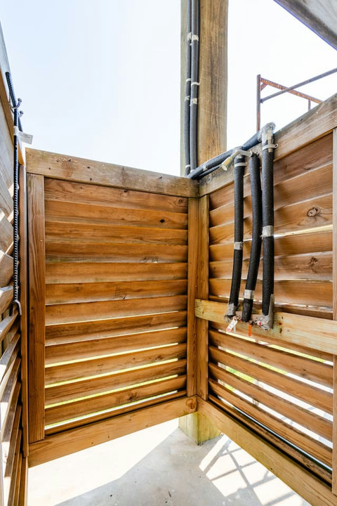 Outdoor shower to rinse off the sand