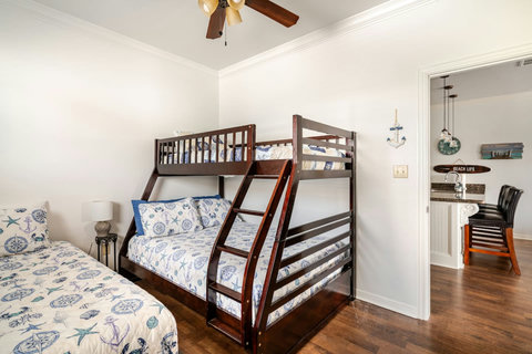 Bunk room with a twin-over-full bunk