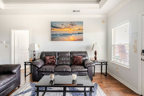 Living room with sunset art