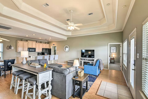 Living area open to the kitchen and dining