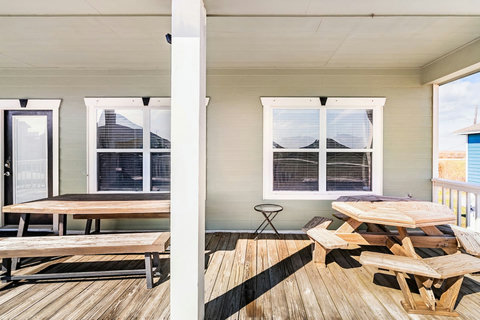 Picnic tables on the covered deck