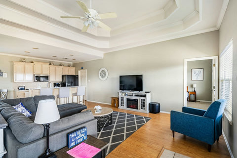 Living room with the kitchen beyond
