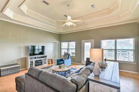 Comfy sectional and fireplace console