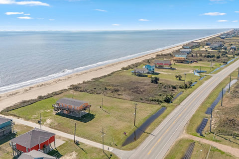 Aerial view of the house and the shoreline