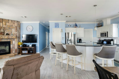 Kitchen bar looks into the living room