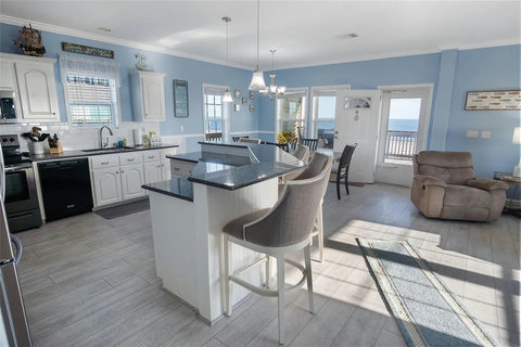 Island seating right off the living room