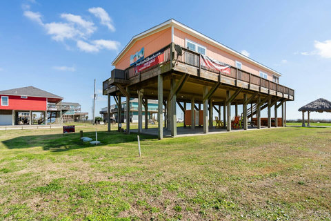 Covered deck and shaded patio underneath