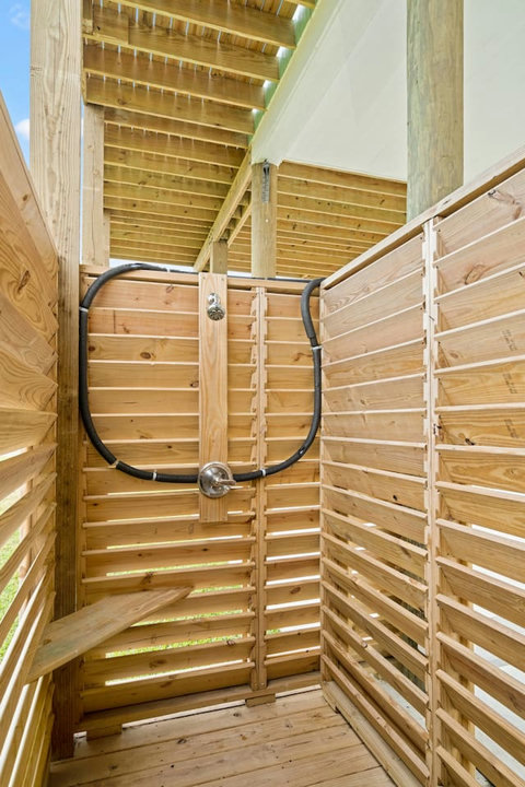 Outdoor shower to rinse off the sand