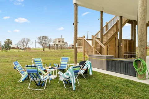 Beach chairs set up in the yard