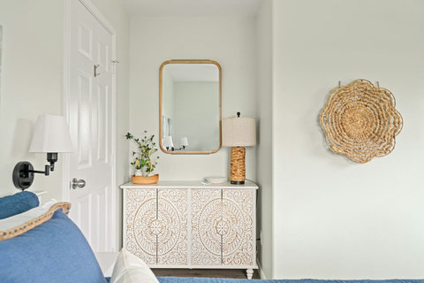 Bedroom with a carved cabinet
