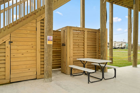 Picnic table under the house