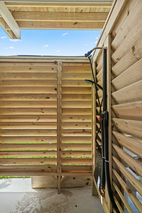 Outdoor shower to rinse off the sand