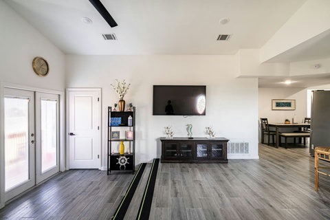 Living room open to the dining area