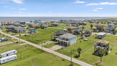 Aerial view of the house and the Gulf