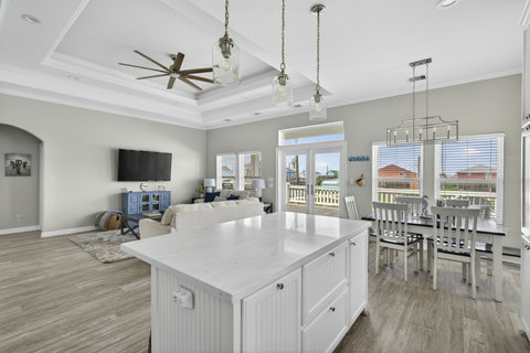 Kitchen island at the heart of the open floor plan