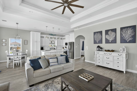 Living area open to the kitchen and dining table