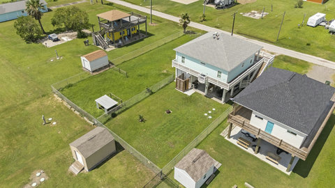 Fenced yard and patio from above