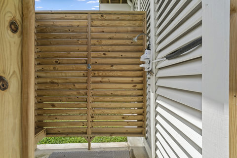 Outdoor shower to rinse off the sand