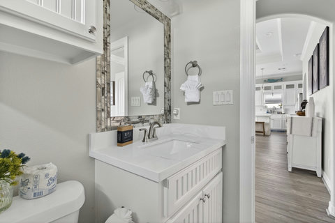 Bath vanity just off the hallway
