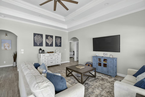 Living room with a big smart TV for movie night