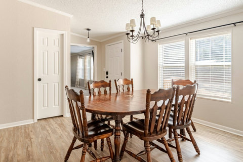 Dining room with a chandelier