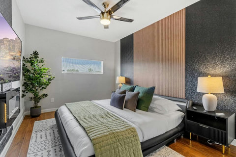 Bedroom with a nightstand and lamp