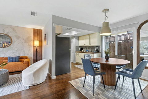 Dining table for four by the sliding doors