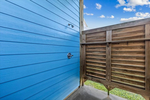 Outdoor shower to rinse off the sand