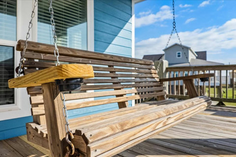 Porch swing for morning coffee
