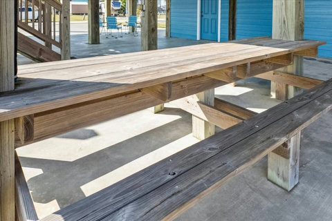 Built-in picnic table for meals outside