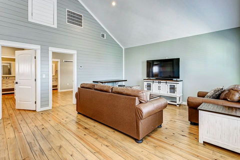 Sofas and bar table by the TV